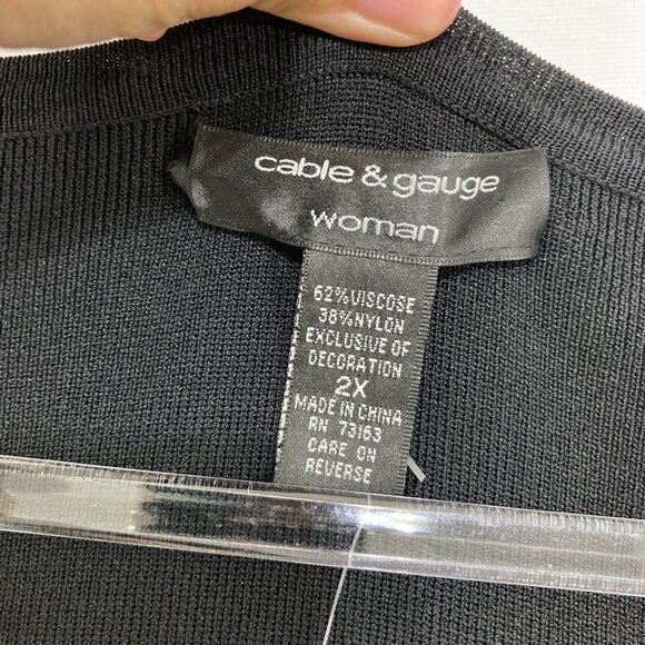 New Cable & Gauge size 2X Black Embellished 3/4 Sleeve Knit Sweater Evening - Picture 2 of 7